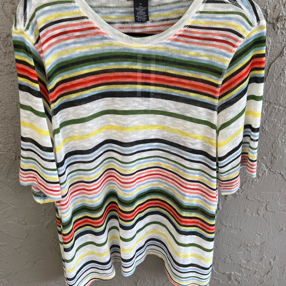 Chelsea & Theodore White and Red Relaxed Crew Neck Sweater